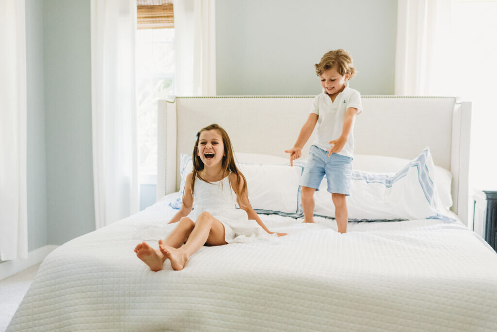 Lots of jumping on beds during your family session!