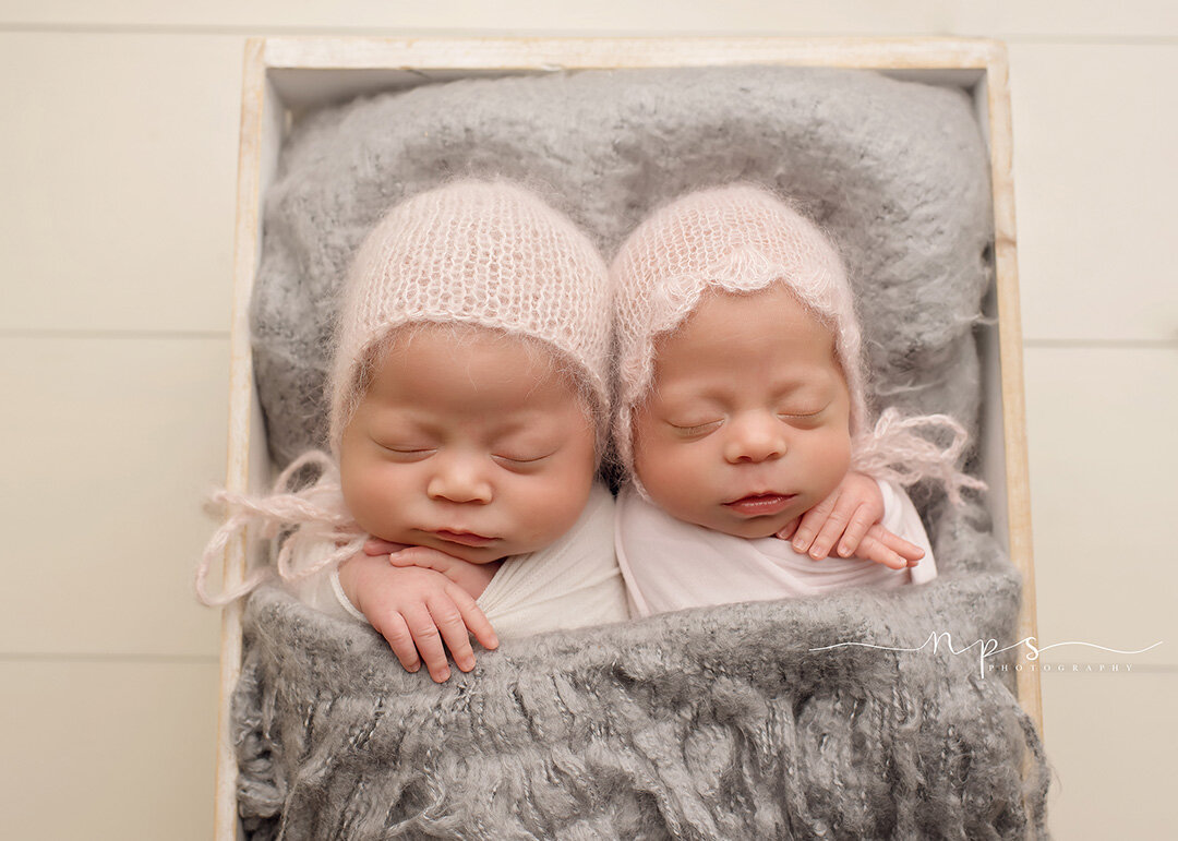 twin newborns in a crate
