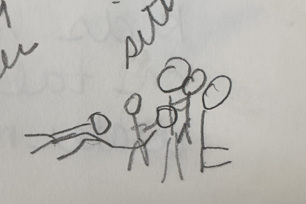 pencil sketch of a family of six