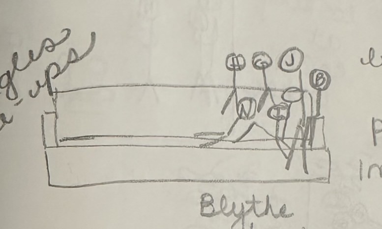 pencil sketch of a family of seven on a couch