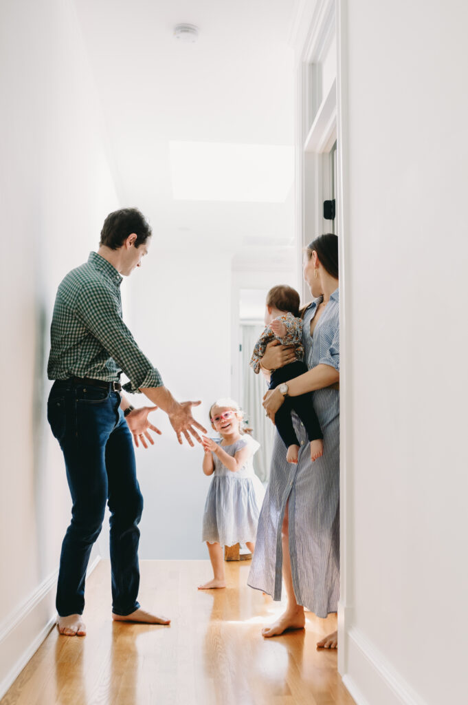 family playing on hallway