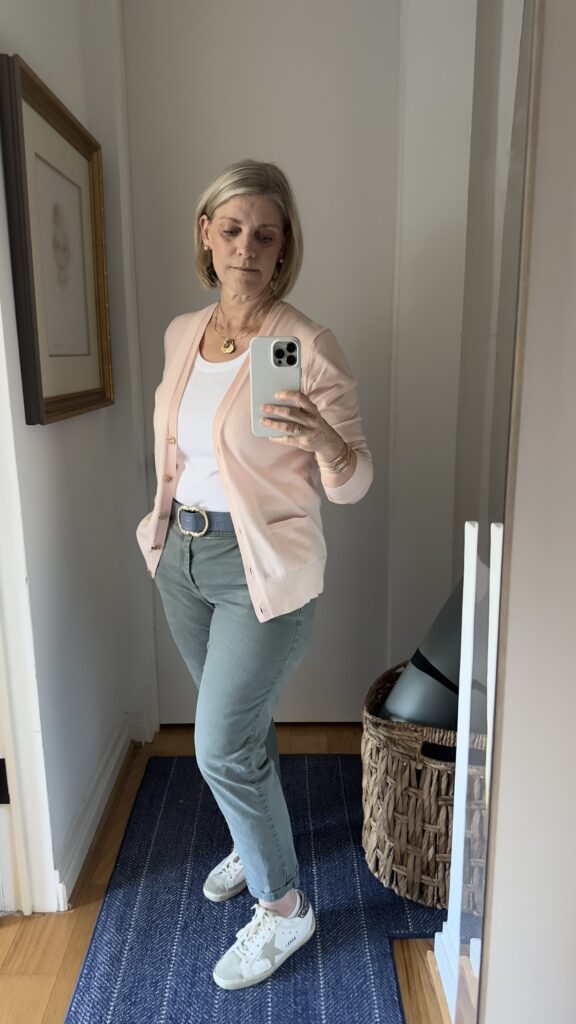 Two Ways I've Elevated My Personal Style - NPS Photography Mirror selfie of outfit with pink sweater