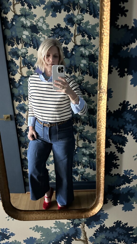 Two Ways I've Elevated My Personal Style - NPS Photography mirror selfie of jeans with striped shirt outfit