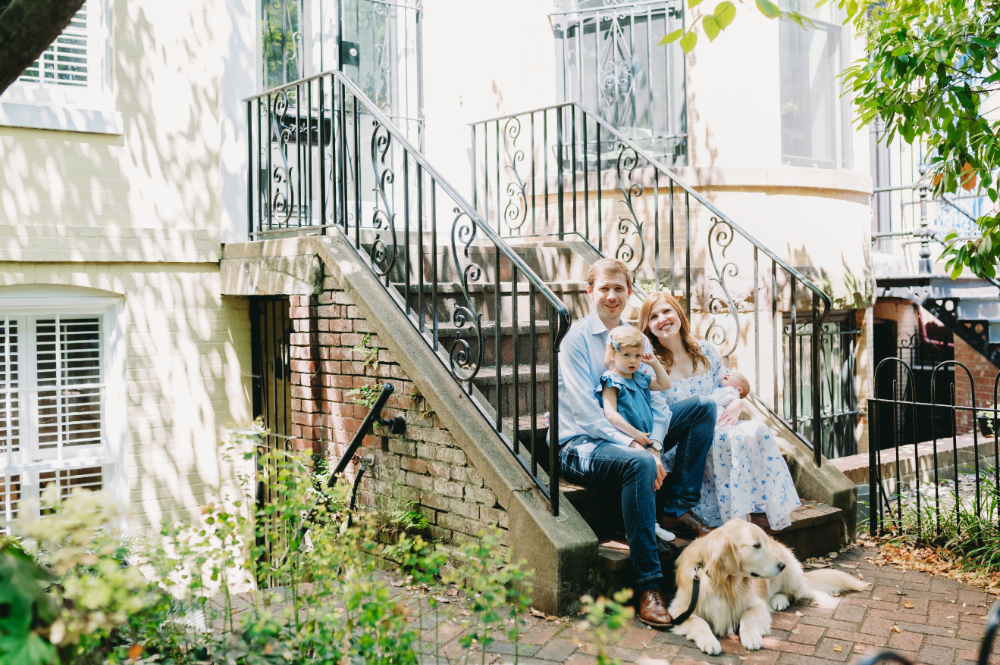 Example of how to build trust with clients by photographing families in familiar, comfortable spaces like their front steps.